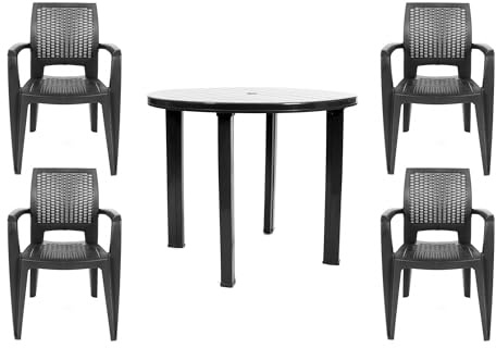 CREVICOSTA QUALITY MARK MARCAS DE CALIDAD Conjutno Tisch Viana, rund, 4 Stühle, Karibik, Harz, Anthrazit