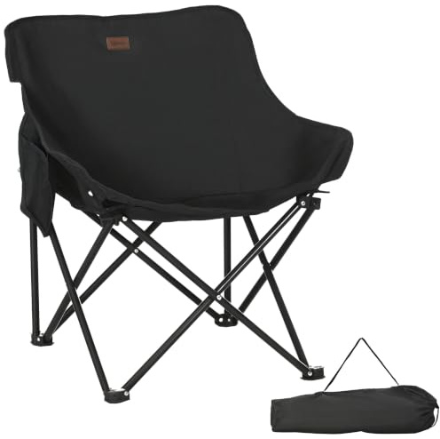 Outsunny Camping Chair, Lightweight Folding Chair with Carrying Bag and Storage Pocket, Perfect for Festivals, Fishing, Beach and Hiking, Black, 61 x 54 cm