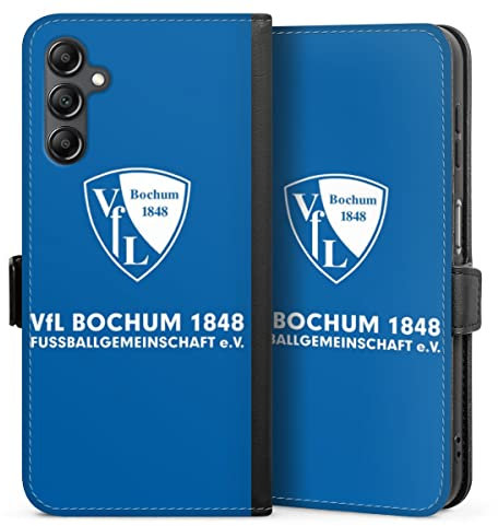 DeinDesign Klapphülle kompatibel mit Samsung Galaxy A14 5G Handyhülle aus Kunst Leder schwarz Flip Case VFL Bochum Offizielles Lizenzprodukt Bundesliga