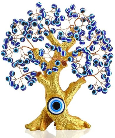 20,3 cm blauer Baum mit goldenem Dekor, Feng Shui Geldbaum für Zuhause oder Büro, Glücksbringer und Schutzgeschenk