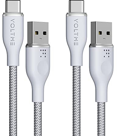 VOLTME Lot de 2 Câble USB vers USB C 3A Nylon Tressé 1,0m, RUGG Câble USB Type C Charge Rapide Compatible avec Pixel 7/6 Pro/5/4XL, iPad Pro, Galaxy S10, Moto G7 Plus, Redmi Note 10 9 8, etc (gris)
