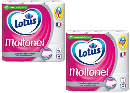Papier Toilette Lotus Moltonel Blanc 3 Épaisseurs - 18 rouleaux - (2 X 9 rouleaux)