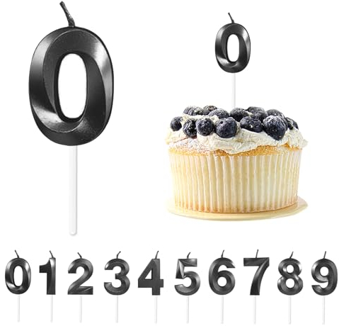 Realjoy Geburtstag Nummer Kerzen, Schwarze 3D Geburtstagskerzen mit Zahlen 5 cm Kerzen Zahlen Geburtstag für Torte, Tortendeko Geburtstag mit Kerzen für Geburtstag Jahrestag Partys, Nummer 0
