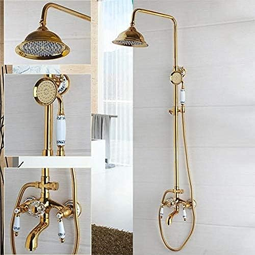 Duscharmaturen-Set, Massives Messing, Duschkopf, Luftsprudler, Hochdruck-Duscharmatur-Sets Mit Goldenem Kristall-Keramikgriff