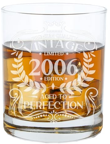 Always Looking Good 19th Birthday Gift for Men Vintage 2006 Aged to Perfection Engraved Whiskey Glass Present for 19 Year Old Etched Whisky Bourbon Scotch Lowball Tumbler Glasses