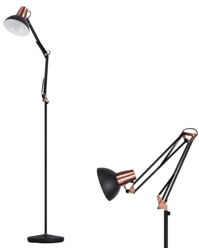 MCLWSQ Lampadaire sur Pied Articulé, Lampadaire Industriel Lampe Halogene sur Pied Salon en Métal Noir, Corps et Tête Articulée, E27, Sans Illuminant