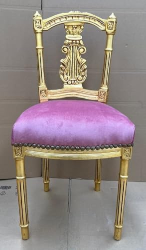 Casa Padrino Barock Damen Stuhl Rosa/Gold - Handgefertigter Antik Stil Schminktisch Stuhl - Schlafzimmer Möbel im Barockstil - Barock Möbel