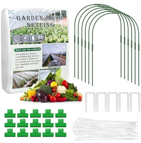 Filet Anti Insectes, 3 * 6M Filet Protection Jardin Végétal Maille Fine Légumes Maille Filet de Protection Anti Oiseaux avec Tige de Support*6, Collier de Serrage*30, Clip*15 et Piquet de Fixation*10