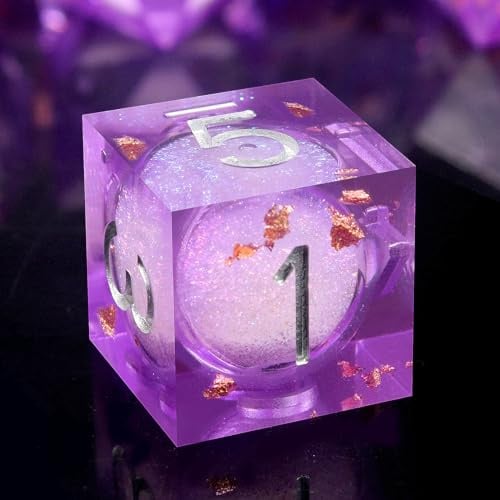 Haxtec Liquid Core Sharp Edge Würfelset mit Etui – 7-teiliges Set mit lila Glitzer, polyedrische D&D-Würfel für Rollenspiele