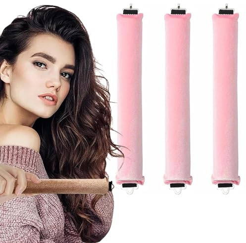 3 Stück Hitzefreie Lockenwickler, Heatless Curls Band, Lockenwickler Über Nacht mit Haken, Overnight Blowout Locken Ohne Hitze, Lockenwickler Heatless Curls für Alle Haartypen (Rosa)