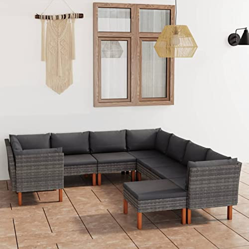 Rantry Gartensofa 9-TLG. Gartensofa mit Kissen Gartenmöbel-Set Terrassenmöbel Ecksofa Balkonmöbel Lounge Sofa Sitzgarnitur Gartenset Gartenmöbel Möbel für Garten Grau Poly Rattan #1