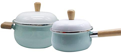 OQHAIR Batterie de Cuisine 2 pièces en céramique, ustensiles de Cuisine, marmite à Lait, Tous Les Types de cuisinières, cuisinière à Induction, Bleu et Rose, Ensembles de poêles (Couleur