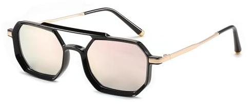 FEISEDY Retro 70er Jahre Brille Polarisiert Damen Herren Klein B0137 | Metallrahmen, Doppelbrücke, UV400 Schutz
