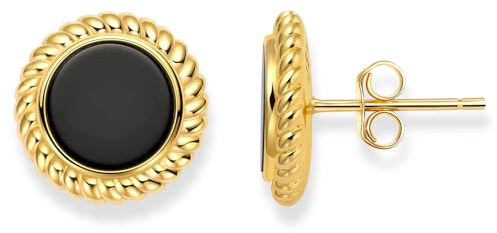 Damen Ohrringe Silber 925, Echter Natürlicher AAA Onyx Edelstein Ohrstecker, 18K Vergoldet