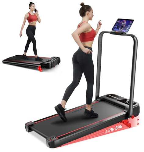 RHYTHM FUN Tapis de course pliable incliné, tapis de marche avec inclinaison, tapis de course portable de 136 kg avec poignées pour une utilisation à la maison, au bureau, tapis de marche compact avec