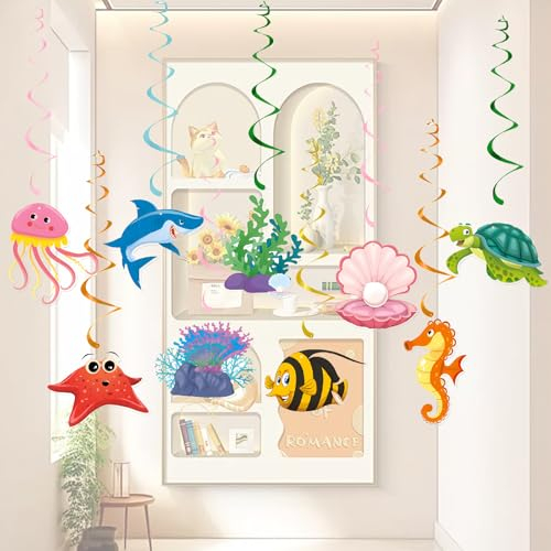 36 Stück Meerestiere Hängende Wirbel, Euro Dekoration, The Sea Party Decorations, Geburtstag HäNgende Wirbel Deko für Jungen, Mädchen, Kinder, Unterwasserwelt, Geburtstag, Babyparty, Ozean Thema