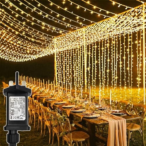 yowin Curtain Lights 300 LED 3m x 3m Gazebo Lights Mains Powered with Timer, 8 Modes Curtain Fairy Light Outdoor Waterproof Wall Hanging Light for Pergola Indoor Bedroom Wedding Garden Decorations