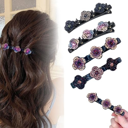 4 Stücke Five Leaf Clover Hair Clips, 2024 Neu Zarte vierblättrige Kleeblatt-Haarspangen, Bunte, Funkelnde Kristall-Haarspange-Blume