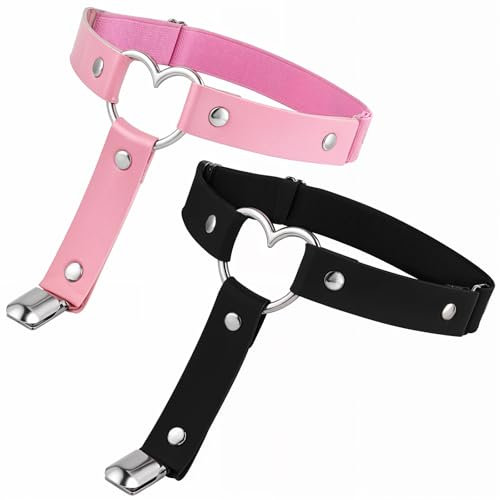 2 Pièces Jarretières de Jambe en Cuir Jarretelles Gothiques Punk Ajustables pour Femmes Noir Rose Clip Antidérapant Jarretelles Halloween Carnaval Cosplay Accessoires de Fête