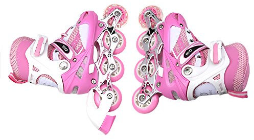 Rollers en Ligne Enfant, Rollers en Ligne Garcon&Fille, Rollers en Ligne Ajustable Taille Réglable (Taille 35-38) ABEC 7, Roller Enfant 4 Roues - Confortables et Stylis-Code M - Rose