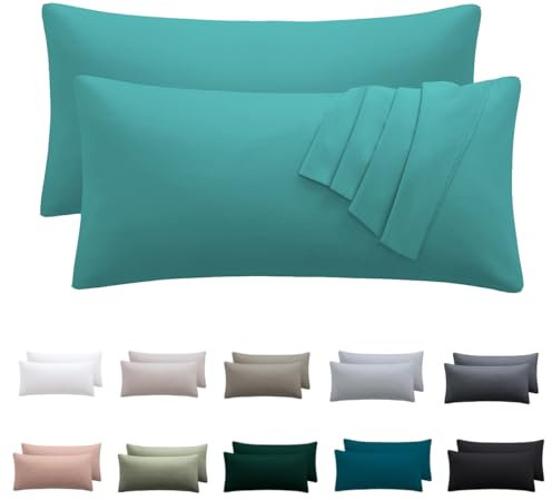 Nesture Kissenbezug 30 x 50 2er Set - kopfkissenbezug 30x50 cm Türkis, 100% Mikrofaser kissenbezüge mit Reißverschluss, Weich und Bügelfrei