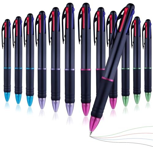 OT-NVWOZR 12 Stück farbige Stifte, 0,7 mm 4-in-1 mehrfarbige Kugelschreiber, Feine Spitze 4 farbige Einziehbare Kugelschreiber für Büro Schulbedarf Studenten Kinder Krankenschwestern