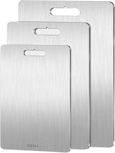 3 Tablas de Cortar de Titanio y Acero Inoxidable, Gruesas, para Cocina y Aire Libre - Alfombrilla de Corte de Metal