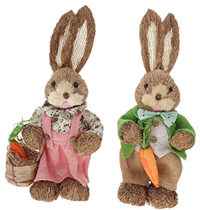FUNOMOCYA Geflochtener Hasenschmuck Aus Stroh 2 Stück Osterhasen-Dekoration Hasenform Gartendeko Für Draußen