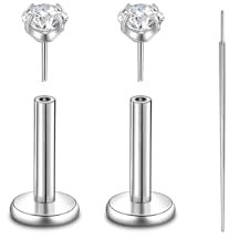 Candyfancy G23 Titan Piercing Stud 16G Lippenpiercing Tragus Helix Push In Flat Back Studs Cartilage Titan Piercing Schmuck 6MM Hypoallergen 2mm Zirkonia