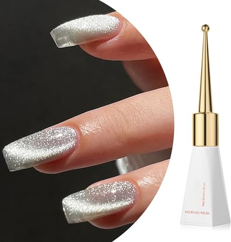 GEEWHILE Silver White Magnetic Cat Eye Gel Nail Polish 1Pc Holographic UV/LED Soak Off DIY Salon Manicure Nail Art