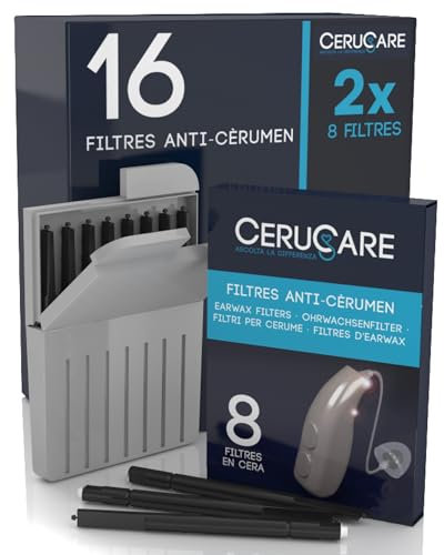 16 Filtres CeruCare Anti-Cérumen pour Appareils Auditifs Nettoyage Rapide et Efficace Protège les Appareils Auditifs de l'Humidité et de la Poussière avec Étui Rigide Refermable Diamètre 1,3mm
