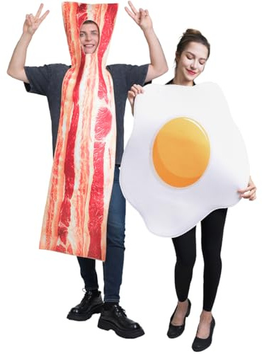Bacon and Fried Egg Couples Costume Set, Adult Halloween Food Costumes