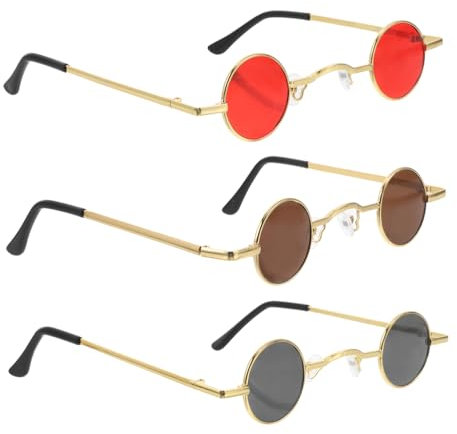KOMBIUDA 3St Kleiner runder Brillenrahmen Vintage Sonnenbrille Retro Sonnenbrille Brille mit Farbfilter Mini runde Brille Trendige Brille Steampunk-Farben runde Sonnenbrille für Damen STK