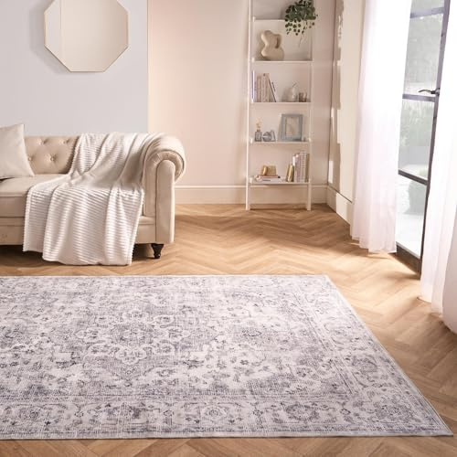 OHS Vintage Rugs for Bedroom Living Room, Printed Washable Rug Soft Durable Material Decorative Vintage-Inspired Design Stylish Large Rugs for Living Room - Grey, 160 x 230cm