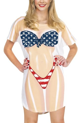 ALIREVERIE Maillot de bain à manches courtes pour femme avec imprimé bikini mignon, drapeau des usa, Large