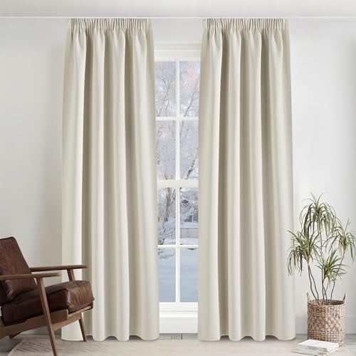 PONY DANCE Verdunkelnde Gardinen für Schienen Vorhang Thermo Kälteschutz | 2er Set, 260cm Lang, Hellbeige, Vorhang Blickdicht, mit Kräuselband, Sichtschutz, für Schlafzimmer Wohnzimmer Kinderzimmer