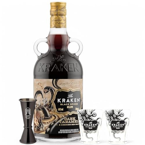 Kraken Dark Caramel & Cornish Sea Salt Rum 70cl - With Two Kraken Shot Glasses