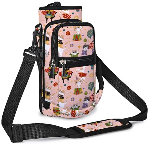 AUPET Sac de transport pour bouteille d'eau de 63/81/102/1800 ml, housse isotherme pour bouteille d'eau avec sangle et poches pour homme/femme, pour la marche, la randonnée (chat mignon, cirque, 950