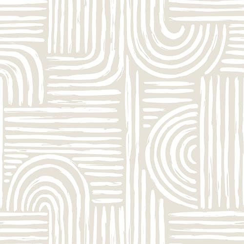 Decotalk Papier Peint Autocollant Geométrique Boho Abstrait Beige 44.5X300cm Papier Peint Adhesif Mural Motif Géométrique Bohème en Arche Decoratif Chambre Salon Salle de Bain Retro Vinyle Adhesif
