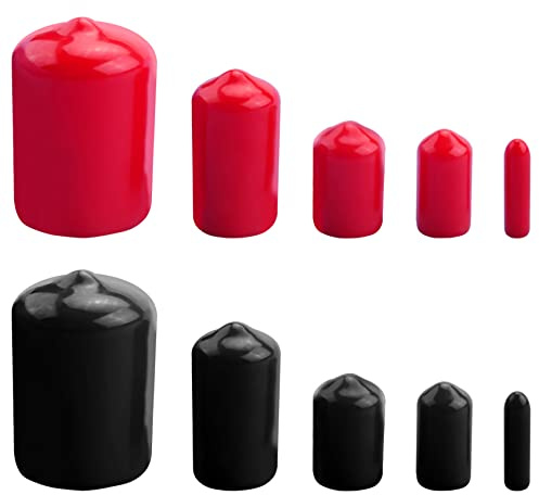Asyduey 156 StüCk Flexible Ende Kappen Bolzen Schraube Gummi Gewinde Schutz HüLle im 9 GrößEn Form 2/25 Bis 4/5 (Schwarz, Rot)