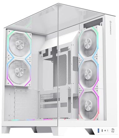 GAMEMAX Infinity PRO WH ATX PC Case, White, Tempered Glass, 5X ARGB PWM Fans Pre-installed, USB 3.0 & Type-C, Supports Aura Sync & BTF, Concealed Water Cooling Guide