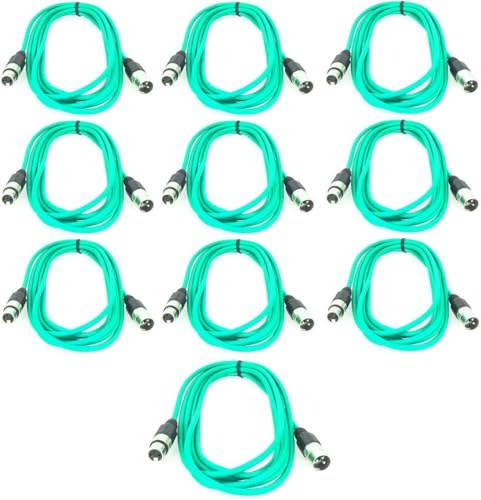 Paccs 10 Stück 5 m Mikrofonkabel Grün XLR Stecker male auf XLR Buchse female - Symmetrisch Audio Kabel DMX OFC-Kupfer