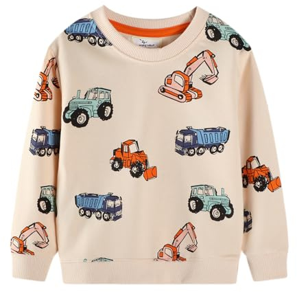 Jungen Sweatshirt Baumwolle Kinder Pullover Bagger Traktor Dino Rakete | Verschiedene Motive wie Bagger, Traktor, Dino und Rakete – Baumwoll-Sweatshirts für Jungen mit Langarm und Rundhals.