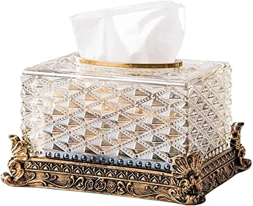 WOTZOV Kristall-Taschentuchbox, glänzendes Gold-Silber-Glas, Papierbehälter für Zuhause, Hotel, Kommode, Dekoration，21X15X10CM