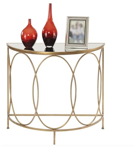 MMXYNXYD Console Meuble Demi-Lune 60 cm, Console D'entrée Moderne de avec Plateau en Imitation Marbre et Structure en Métal Doré pour Salon, Couloir, Chambre Coucher