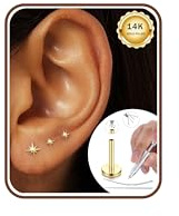 Milacolato Helix Piercing Ohrringe Gold 16G/18G Chirurgenstahl Flatback Ohrstecker Hypoallergen 6/8/10mm Labret Tragus Piercing Silber Knorpel Conch Ohrringe Nasenpiercing mit Taper & Kugelgreifer