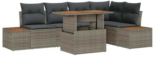 pokgdf Modulares Outdoor Sofa Set 6-teilig in Grau Poly Rattan mit Stauraum als Gartensofa Set und Garten Esszimmer mit Eckbank