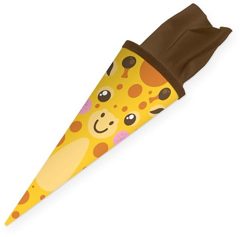 itenga Schultüte 35 cm Kawaii Tiere – Geschwister Schultüte mit Filzverschluss – kleine Zuckertüte Einschulung – Dino, Giraffe, Einhorn, Katze, Pinguin (Giraffe)
