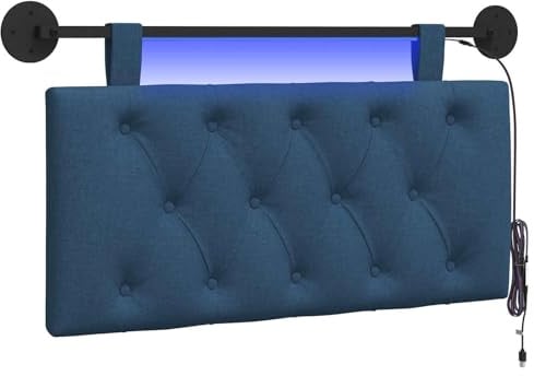 vidaXL Hängendes Kopfteil Mit LED Licht Blau Stoff, Moderner Schlafzimmerkopf, rechteckiges Polster, Cozier Rückenlehne, minimalistische Deko, platzsparend