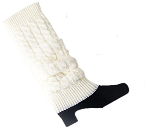 Livecity Winter Damen Mädchen gehäkelte gestrickte Beinstulpen lange Stiefelstulpen Socken Gr. Einheitsgröße, weiß